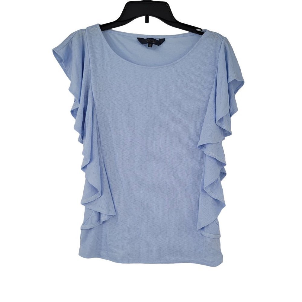 RACHEL Rachel Roy Morning Blue Ruffle Crewneck Top"
